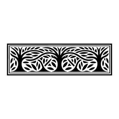 Intricate Silhouette Trees with Owl Guardians Symbolic Border