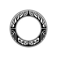 Mystical Tree Ring, Ancient Symbol, Circular Emblem vector