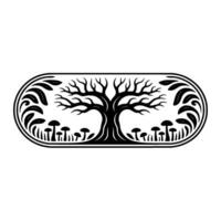 Mystical Tree of Life with Mushrooms, Decorative Emblem vector