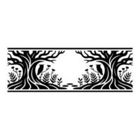 Stylized Woodland Border, Black White Illustration vector