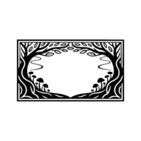 Mystical Forest Frame, Black White Illustration, Trees vector