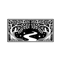 Illuminated Forest Emblem, Symbolic Nightscape vector