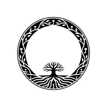 Eternal Cycle Tree of Life Emblem in Circular Frame vector