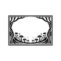 Enchanted Forest Frame, Stylized Botanical Illustration, Mushrooms vector