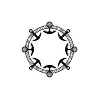 Nautical Circle Anchor, Rope, and Shell Motif - Vintage vector