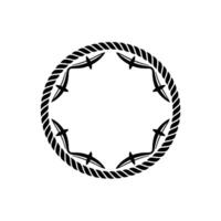 Nautical Circle Emblem, Vintage Rope, Bird Motif vector