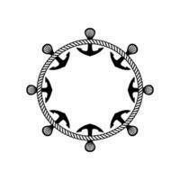 Nautical Circle Anchor, Rope, and Shell Motif, Shells vector