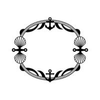 Nautical Circle Frame Anchor, Rope, Shells - Vintage vector