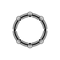 Nautical Circle Seashells and Rope Border, Vintage Style vector