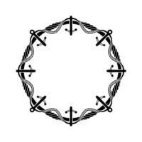 Nautical Circle Frame Anchor Rope Ornament, Vintage Style vector