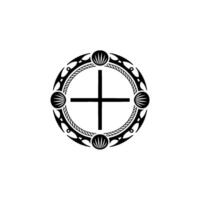 Tribal Compass Circular Emblem with Shell Motifs vector