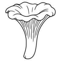 A detailed illustration of a chanterelle mushroom, featuring a unique, hand-drawn style with bold outlines and intricate details in the cap and stem, perfect for culinary or nature-themed de... vector