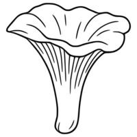 A illustration of a chanterelle mushroom, depicted in a simplified, hand-drawn style with bold black outlines and a focus on the unique shape and texture of the mushroom cap and stem. vector