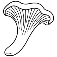 A illustration of a chanterelle mushroom, depicted in a minimalist black and white line art style, showcasing its unique funnel shape and ribbed cap. vector