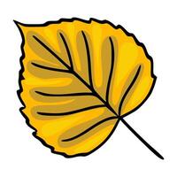 A illustration of a single autumn leaf, featuring a bold black outline and a vibrant yellow-gold color gradient, showcasing a hand-drawn style perfect for fall-themed designs. vector