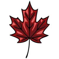 A vibrant illustration of a single stylized maple leaf, showcasing rich red and maroon hues with bold black outlines, perfect for autumn-themed designs. vector