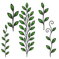 Collection of stylized green leaves and branches, perfect for creating unique design elements or nature-themed patterns. vector