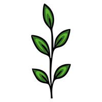 A illustration of a stylized sprig with five green leaves, featuring a bold black outline and layered shades of green for a vibrant, nature-inspired design. vector