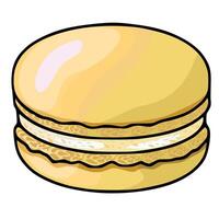 Delicious Illustration of a Single Macaron with a Creamy Filling, Featuring a Unique Textured Design and Pastel Yellow Hue. vector