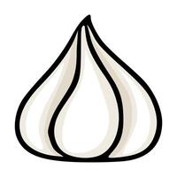 Stylish illustration of a single clove of garlic, depicted in a minimalist, hand-drawn style with bold black outlines and soft beige tones, creating a unique and modern design element. vector