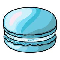 Delightful illustration of a single light blue macaron with a detailed textured design, showcasing a unique pastel color palette and a hand-drawn style, perfect for bakery branding or sweet-... vector