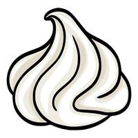 Whimsical illustration of a single, stylized meringue swirl, featuring a creamy off-white color palette and bold black outlines, ideal for dessert menus or bakery branding. vector