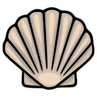 A Detailed Illustration of a Single Beige Seashell with Bold Black Outlines, Featuring a Realistic Shell Texture and Subtle Color Variations. vector