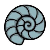 A stylized illustration of a nautilus shell with a segmented, layered design in cool blue tones, featuring bold black outlines for a striking graphic effect. vector