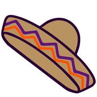 A illustration of a stylish sombrero hat with a zig-zag pattern in purple and orange hues on a beige background, suitable for festive designs. vector