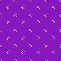 Seamless pattern of stylized purple flowers with yellow centers, arranged in a regular grid on a vibrant purple background, offering a minimalist yet charming design. vector