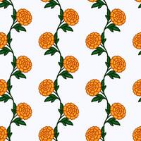 Seamless pattern of stylized orange marigolds on white background, creating a vibrant and elegant floral design perfect for textile prints, wallpapers, or decorative elements. vector