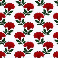 Seamless pattern with stylized red flowers cresta de gallo and green leaves on a white background, creating a vibrant and elegant floral design. vector