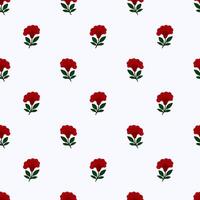 Seamless pattern with stylized red flowers cresta de gallo and green leaves on a white background, ideal for textile design or wrapping paper. vector