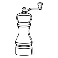 illustration of a handcranked pepper grinder, a detailed outline drawing of a vintage kitchen utensil with a classic design. vector