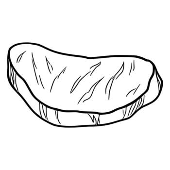 illustration of a single, handdrawn steak, showcasing detailed line art with textured surface and marbling effect, ideal for menu design or culinary branding. vector