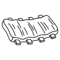 Delicious illustration of a single rack of ribs, handdrawn in a simple, bold black outline style, perfect for menu design or BBQthemed projects. vector