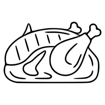 A illustration of a roasted chicken with grill marks, presented in a simple, bold line art style, ideal for menu design or culinarythemed projects. vector