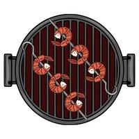 Delicious Illustration of Grilled Shrimp Skewers on a Charcoal Grill, Featuring a Unique TopDown Perspective and HandDrawn Style. vector