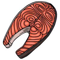 illustration of a single salmon steak, detailed with realistic line art and coralorange color palette, perfect for culinary designs or seafood restaurant menus. vector