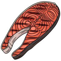 illustration of a grilled salmon steak, showcasing detailed line art and vibrant orange hues, ideal for culinary designs and foodrelated projects. vector