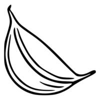 illustration of a single garlic clove, handdrawn in a bold black outline style, showcasing its curved shape and segmented texture. vector