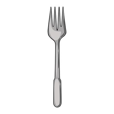 A illustration of a simple, elegant silver fork, perfect for menu design or culinarythemed projects.