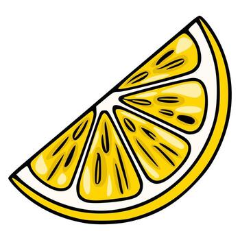Vibrant illustration of a lemon slice, showcasing a detailed handdrawn style with bold black outlines and a juicy yellow gradient, perfect for adding a zesty touch to your designs. vector