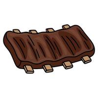 Delicious illustration of grilled pork ribs, showcasing a handdrawn style with brown and beige tones, ideal for menu design or culinarythemed projects. vector