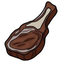 Delicious illustration of a grilled ribeye steak, showcasing its marbling and juicy texture with a handdrawn cartoon style and brown color palette. vector