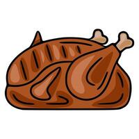 Roasted Chicken Illustration A detailed depiction of a whole roasted chicken with visible grill marks, showcasing a stylized, cartoonish design in warm brown tones. vector