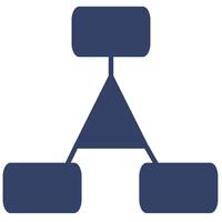 Abstract illustration of a hierarchical structure represented by interconnected rounded rectangles and a central triangle, rendered in a dark blue color palette. vector