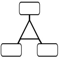 Abstract illustration of a hierarchical structure represented by three rounded rectangles connected by bold lines forming a unique invertedtriangle shape. vector