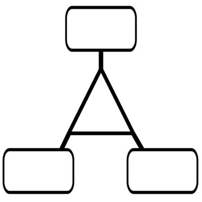 Abstract illustration of a hierarchical structure represented by three rounded rectangles connected by bold lines forming a unique invertedtriangle shape.