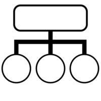 Abstract illustration of a hierarchical structure with a rectangular top element and three circular bottom elements, representing a simple organizational chart or network diagram. vector